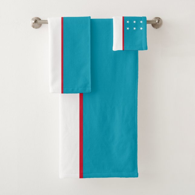 Uzbekistan flag bath towel set (Insitu)
