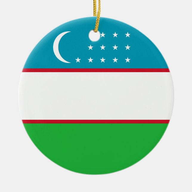 Uzbekistan flag ceramic tree decoration (Front)