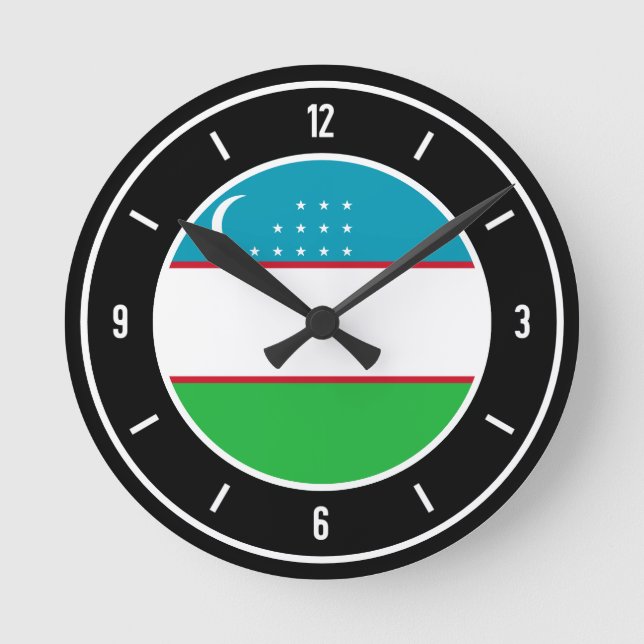 Uzbekistan Flag Elegant Round Clock (Front)