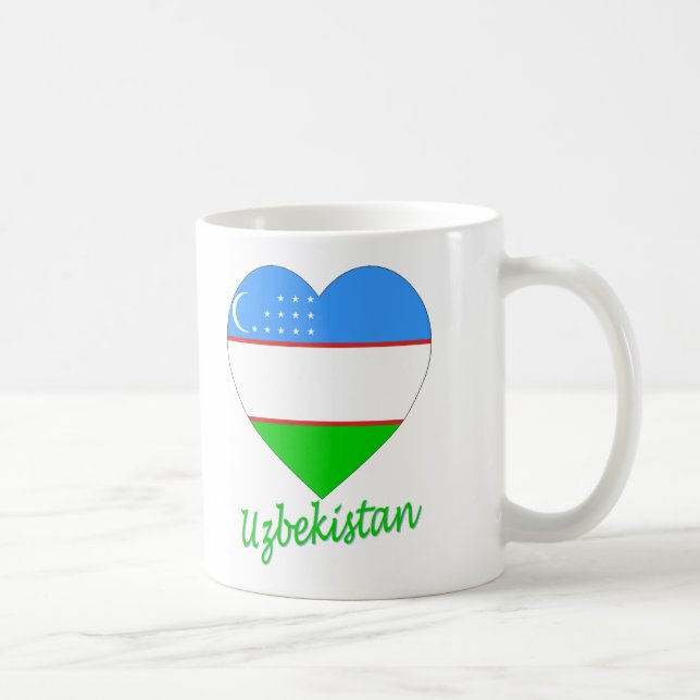 Uzbekistan Flag Heart Coffee Mug (Right)