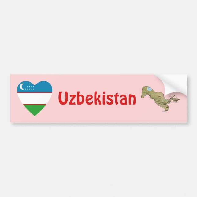 Uzbekistan Flag Heart + Map Bumper Sticker (Front)