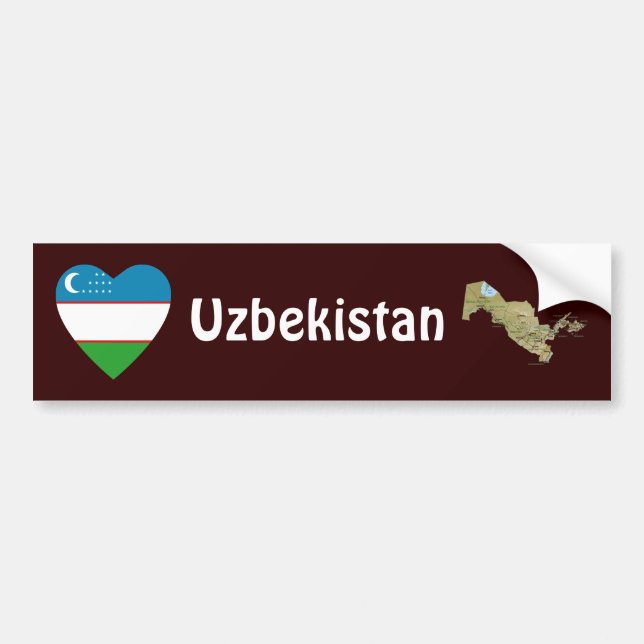 Uzbekistan Flag Heart + Map Bumper Sticker (Front)