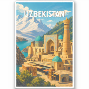 Uzbekistan Illustration Travel Art Vintage