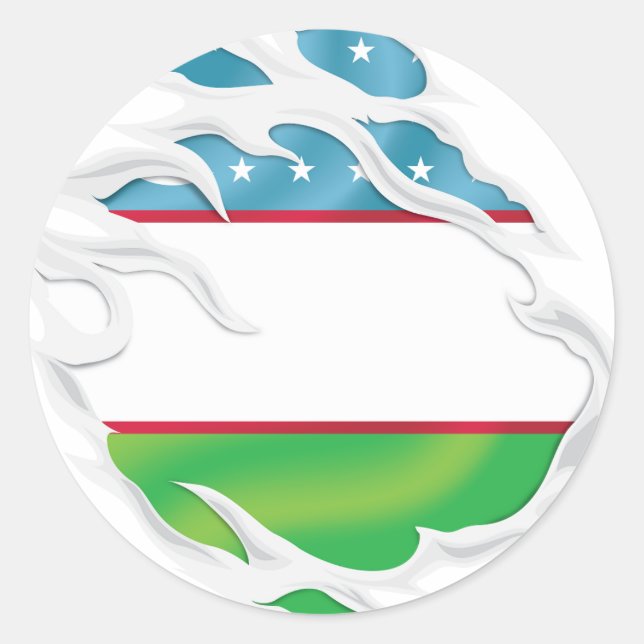 Uzbekistan Ripped Flag Classic Round Sticker (Front)