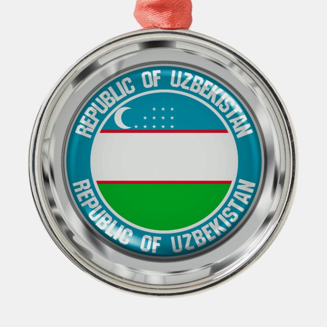 Uzbekistan Round Emblem Metal Tree Decoration (Front)