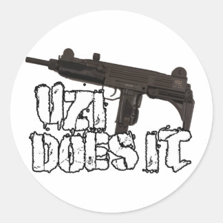 Uzi Does it Gun Shirt | Uzi T-shirt Classic Round Sticker