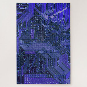V1/V2 Blue Cyber Circuits, Cyberpunk Tech Jigsaw Puzzle