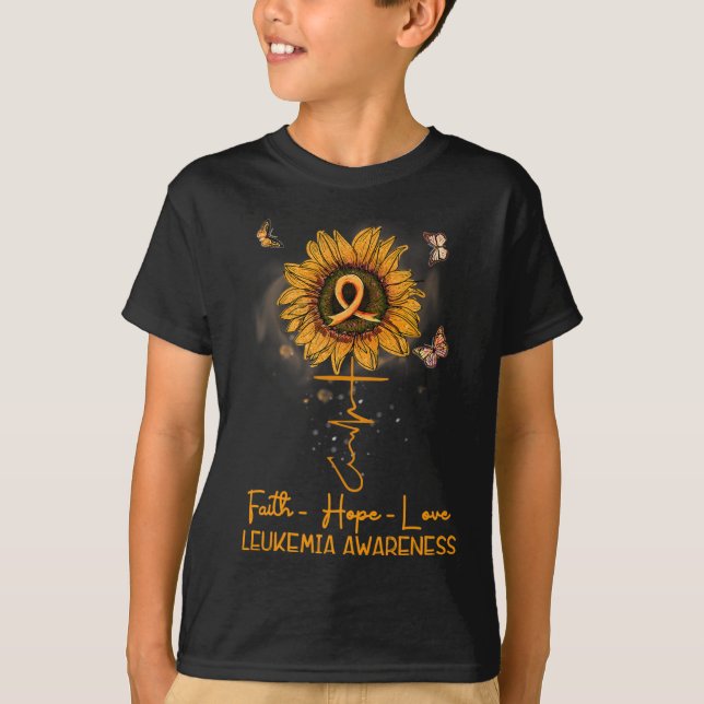 V5AZ Sunflower Orange Ribbon Christian Leukaemia A T-Shirt (Front)