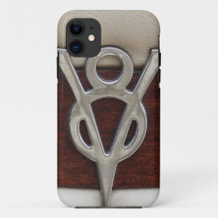 V8 Chrome Emblem Leather and Wood Case-Mate iPhone Case