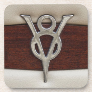 V8 Chrome Emblem Leather and Wood Coaster