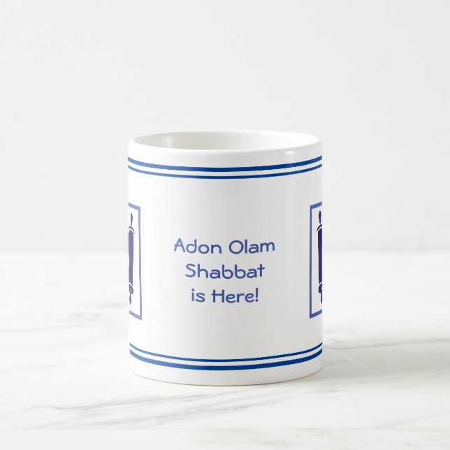 V.2 ADON OLAM, SHABBAT IS HERE, NAVY & WHITE COFFEE MUG (Center)