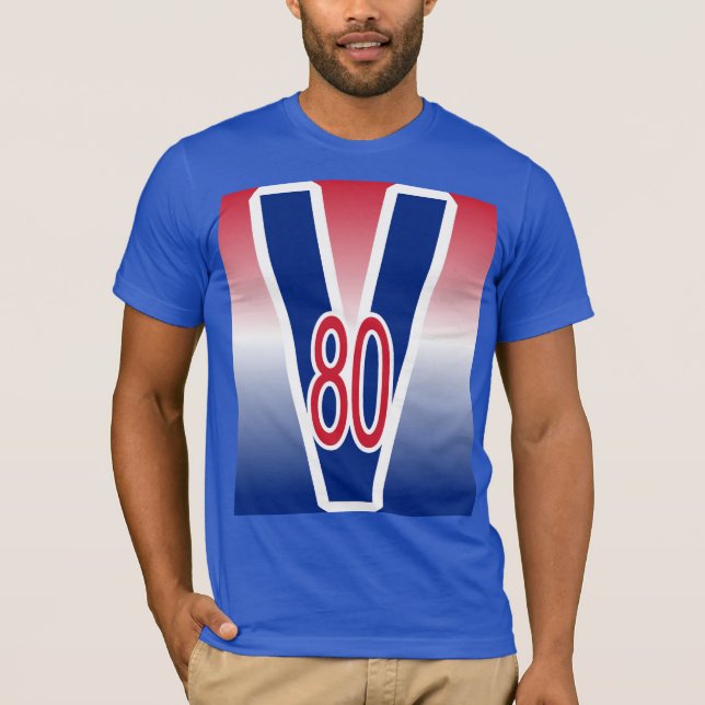 V 80 With Red White Blue Background Victory T-Shirt (Front)