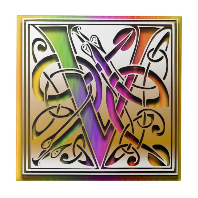 V Celtic Rainbow Custom Monogram Tile (Front)
