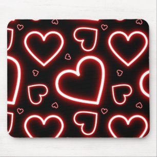 V-Day Red Neon Hearts Mouse Pad