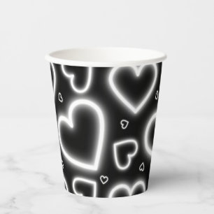 V-Day White Neon Hearts Paper Cups