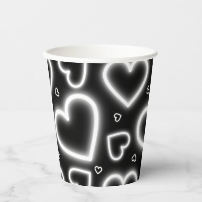 V-Day White Neon Hearts Paper Cups (Front)
