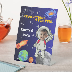 V For Victory Astronaut Boy Birthday Cards & Gifts Pedestal Sign
