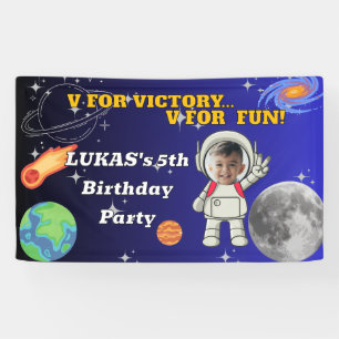 V For Victory V For Fun Astronaut Boy Birthday Banner