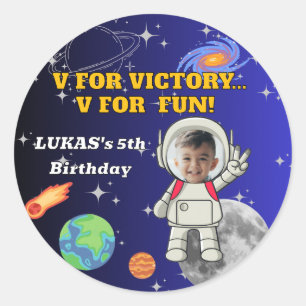  V For Victory V For Fun Astronaut Boy Birthday  Classic Round Sticker