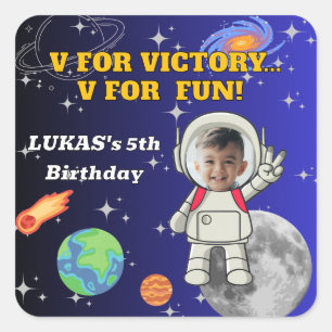 V For Victory V For Fun Astronaut Boy Birthday Square Sticker