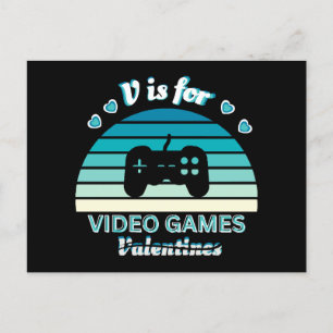V for Video Games Not Valentines - Funny Retro Col Holiday Postcard
