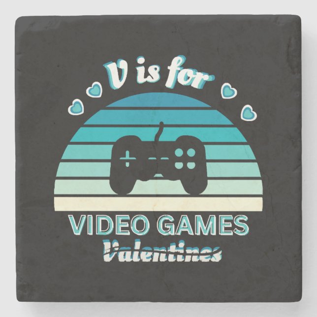 V for Video Games Not Valentines - Funny Retro Col Stone Coaster (Front)