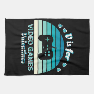 V for Video Games Not Valentines - Funny Retro Col Tea Towel