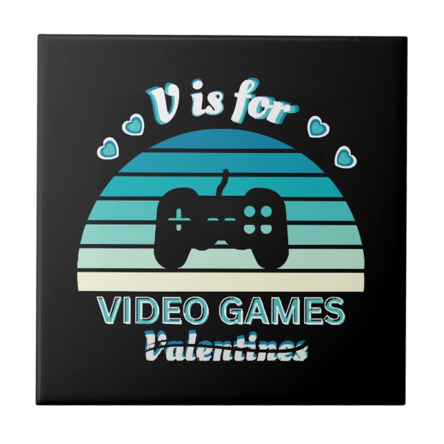 V for Video Games Not Valentines - Funny Retro Col Tile (Front)