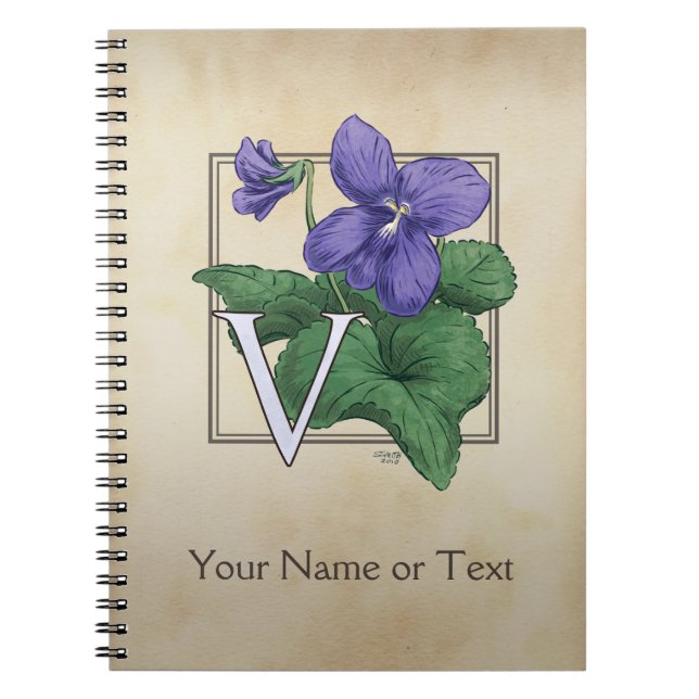 V for Violet Flower Alphabet Monogram Notebook (Front)