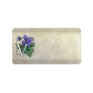 V for Violets Flower Monogram Label