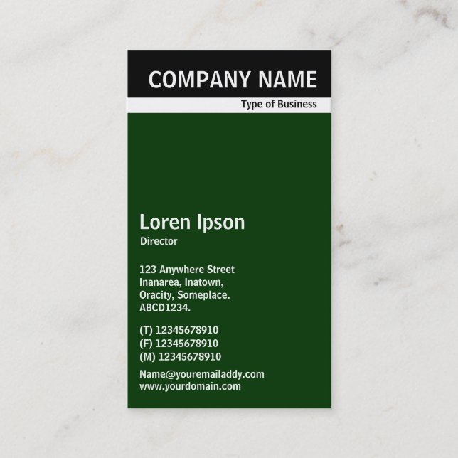 V Header Band - Black with Dark Green 003300 Business Card (Front)