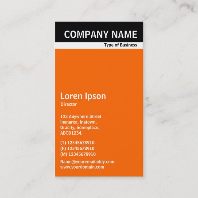 V Header Band - Black with Orange FF6600 Business Card (Front)