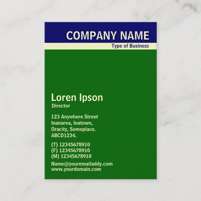 V Header Band - Dark Blue, Cream and Green 006600 Business Card (Front)