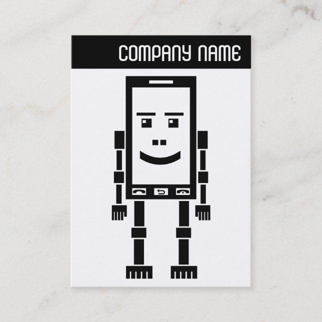V Header - Robo Phone - Black Business Card (Front)
