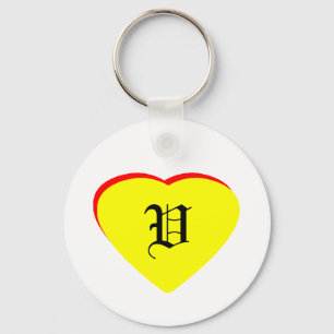 "V" Heart Yellow Red Wedding Invitation The MUSEUM Key Ring