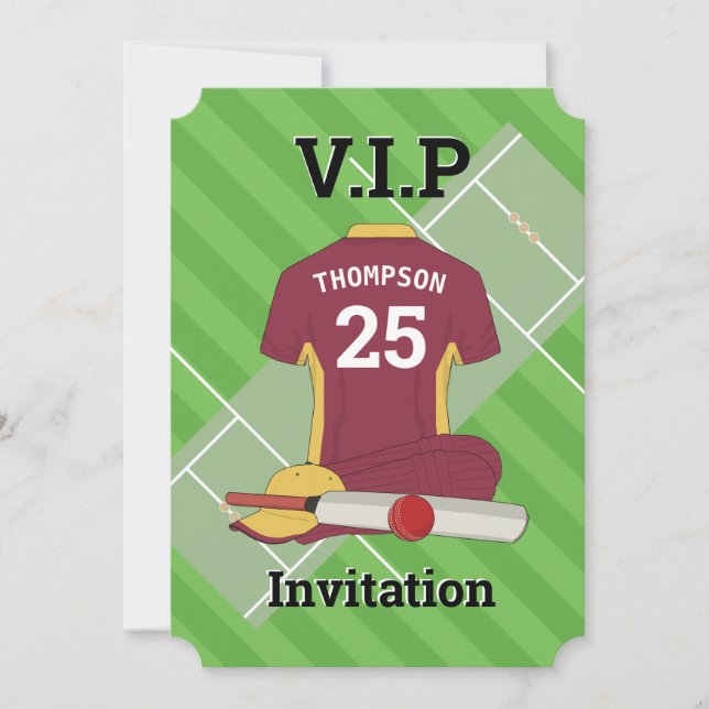 V.I.P Cricket (burg) Birthday Party Invitation (Front)