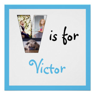 V is for Name Blue Photo Poster