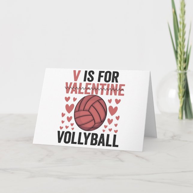 V Is For Valentine Funny Volleyball Sport Lovers Card (Front)