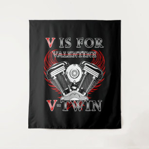 V is for Valentine, V-Twin Motorcycle. Biker Tapestry