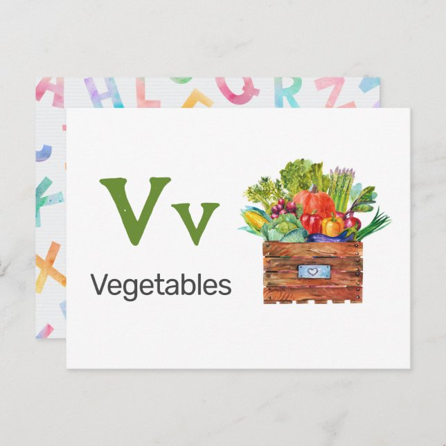 V is for Vegetables - Alphabet Flash Card (Front/Back)