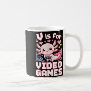 V is for video games cute axolotl gamer valentine coffee mug