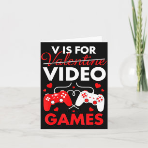 V Is For Video Games Funny Heart Valentines Gamer Card