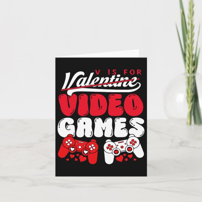 V Is For Video Games Funny Valentines Day Gamer Bo Card (Front)