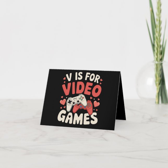 V Is For Video Games Funny Valentines Day Gamer Thank You Card (Front)