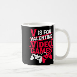 V is for video games gamer fun valentine's day coffee mug