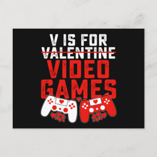 V Is For Video Games Gaming Gamer Valentine's Day Postcard