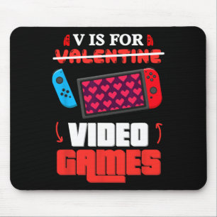 V Is For Video Games Heart Gamer Valentine Day Boy Mouse Pad