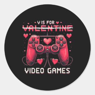 V Is For Video Games Valentine Gamer Valentines Da Classic Round Sticker