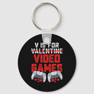 V Is For Video Games Valentines Day Fun Boys Kids Key Ring