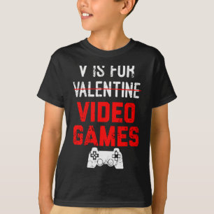 V Is For Video Games Valentines Day Gamer Boy Men  T-Shirt